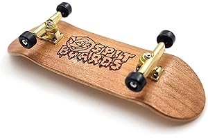 SPITBOARDS® 32 mm Fingerboard Complete Real Wood Set-Up (Pre-Assembled, 5-Layers), Trucks with Lock Nuts, Bearing Wheels, Foam Grip Tape, (Deck: Light-Brown Wood, Trucks: Gold, Wheels: Black)