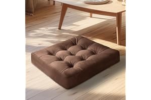 ROFIEJOX Floor Cushion, Cozy Velvet Fabric, Square Pillow Seat for Adults, Tufted Meditation Back Cushion for Indoor Living Room Bedroom Tatami, (20x20x4) Brown