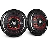 DS18 NXL-6SL/BK Black Marine Slim Speaker – 6.5", 2-Way, 100W Max, 25W RMS, 100% UV Stable, IP65 Marine Grade Specs, 4 Ohms, Integrated RGB LED Lighting - for All Elements, UTV, ATV & Jeeps (Pair)