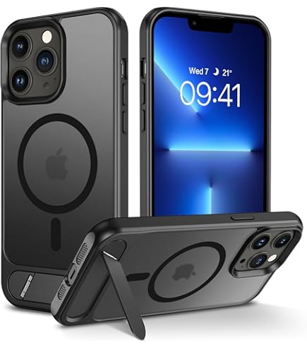 JETech Coque Béquille Pour IPhone 14 Plus 6,7 Pouces, Compatible Charge Sans Fil, Étui Housse Antichoc Fine Mince, Support En Métal à 3 Voies (Noir