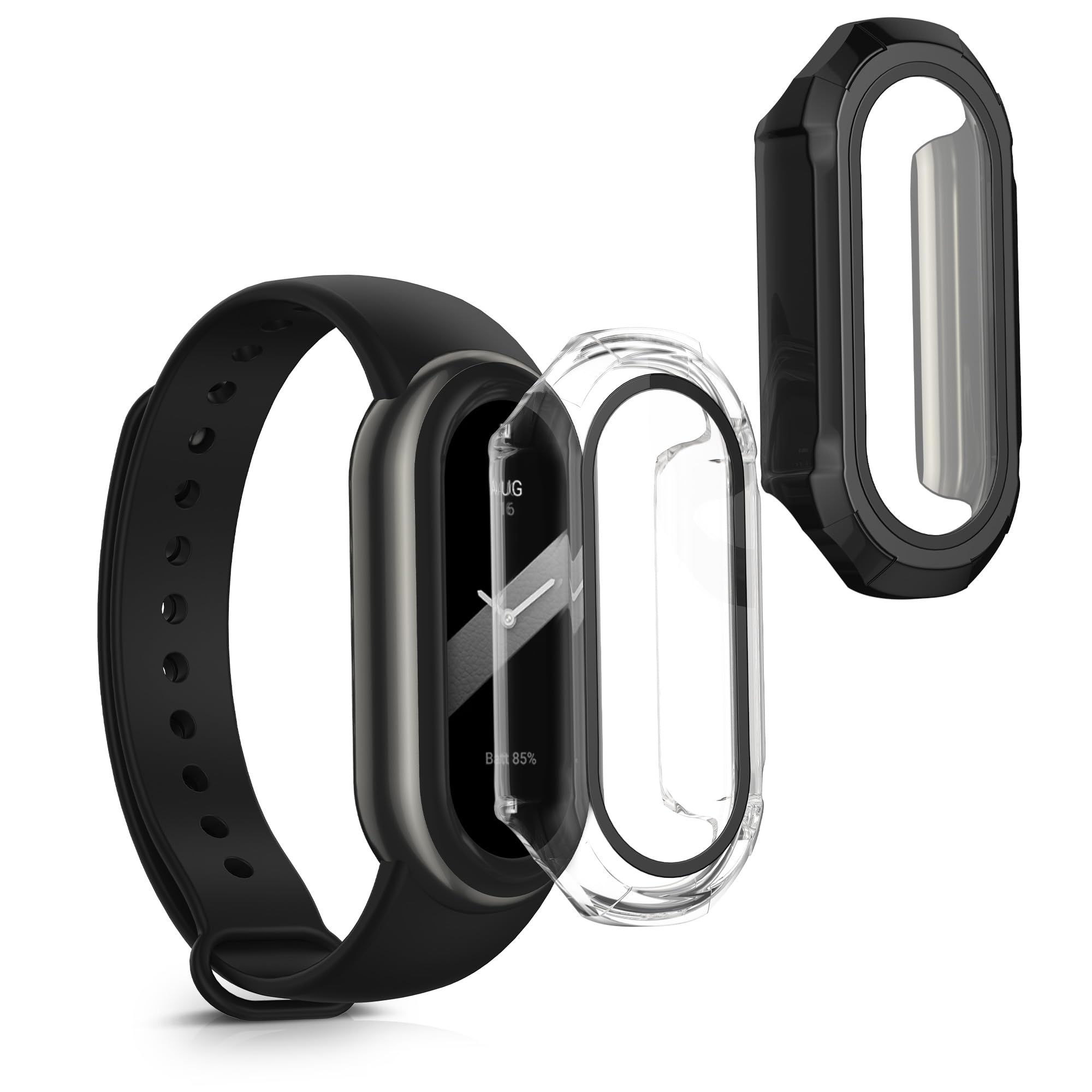 kwmobile 2 Cover with Screen Protector for Xiaomi Mi Band 8 Case - Tempered Glass with Plastic Frame Covers - Transparent/Black — image 1