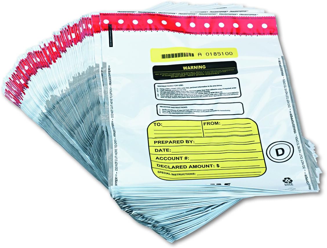 MMF Industries Tamper-Evident Deposit Bag - 12" x 16" - 2.75 mil Thickness - White, 100 per Box (2362011N06)