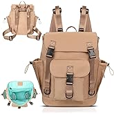 MOMINSIDE Diaper Bag Backpack with Large Wet Pocket, Baby Diaper Bag Mini Baby Bag for Girls Boys, Backpack Diaper Bag with 9 Pockets, Stroller Straps (Kaki)