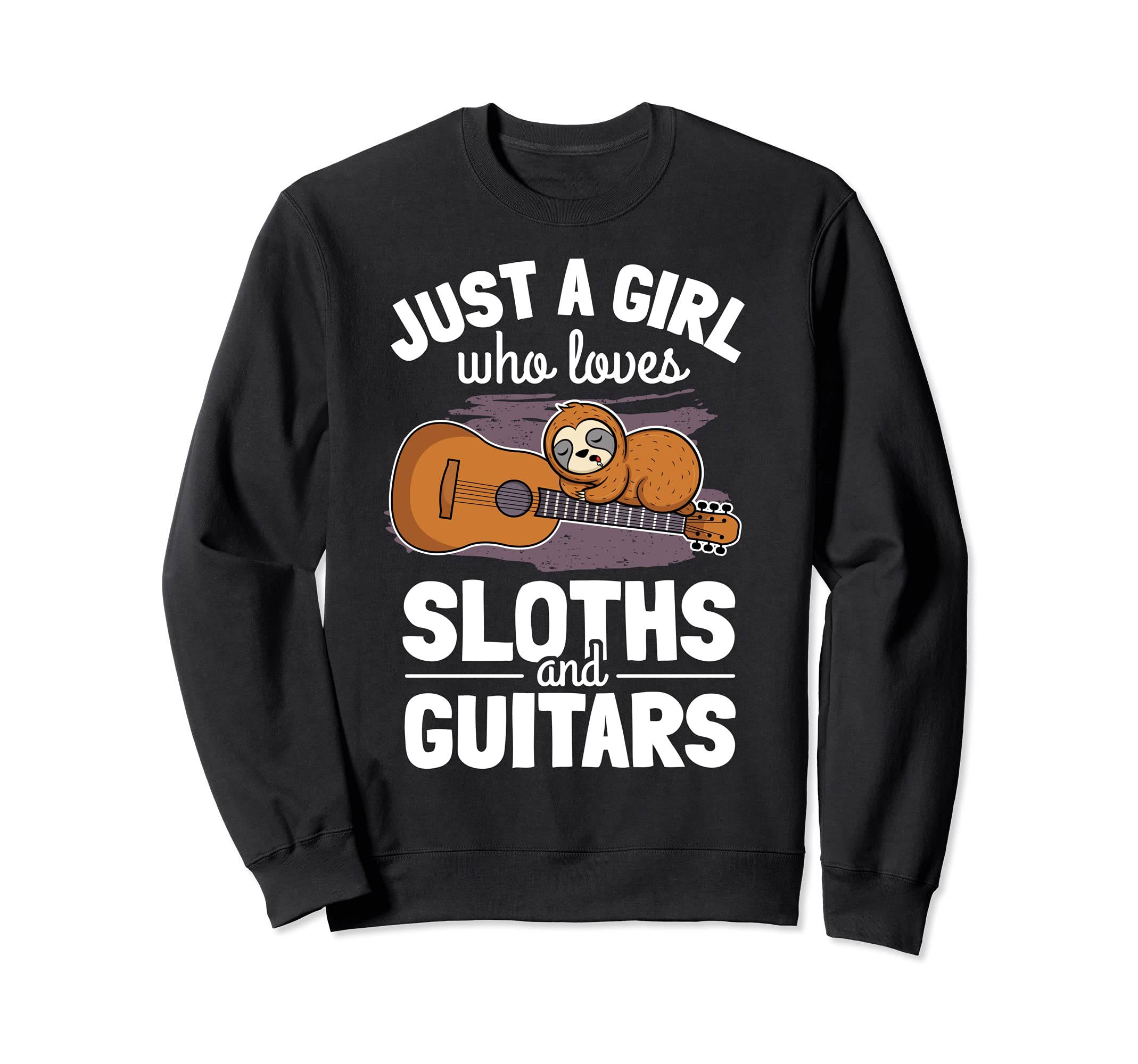 Cute Sleeping Sloth Guitar Player Woman Lazy Girl Guitarist Sweatshirt