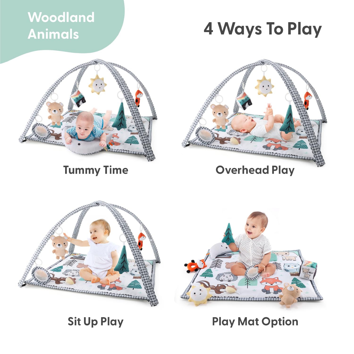 The Peanutshell Unisex Baby Play Gym & 7-in-1 Play Mat - Playmat Baby Toys 0-6, 6-12 Months Tummy Time Mat with Hanging Toys, Soft Padded for Newborns, Infants - Woodland