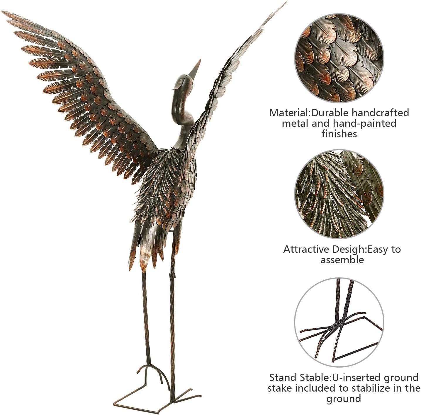 chisheen Outdoor Metal Crane Heron Yard Art Statue and Sculptures for Garden Lawn Patio Backyard Living Room Decoration: Home & Kitchen
