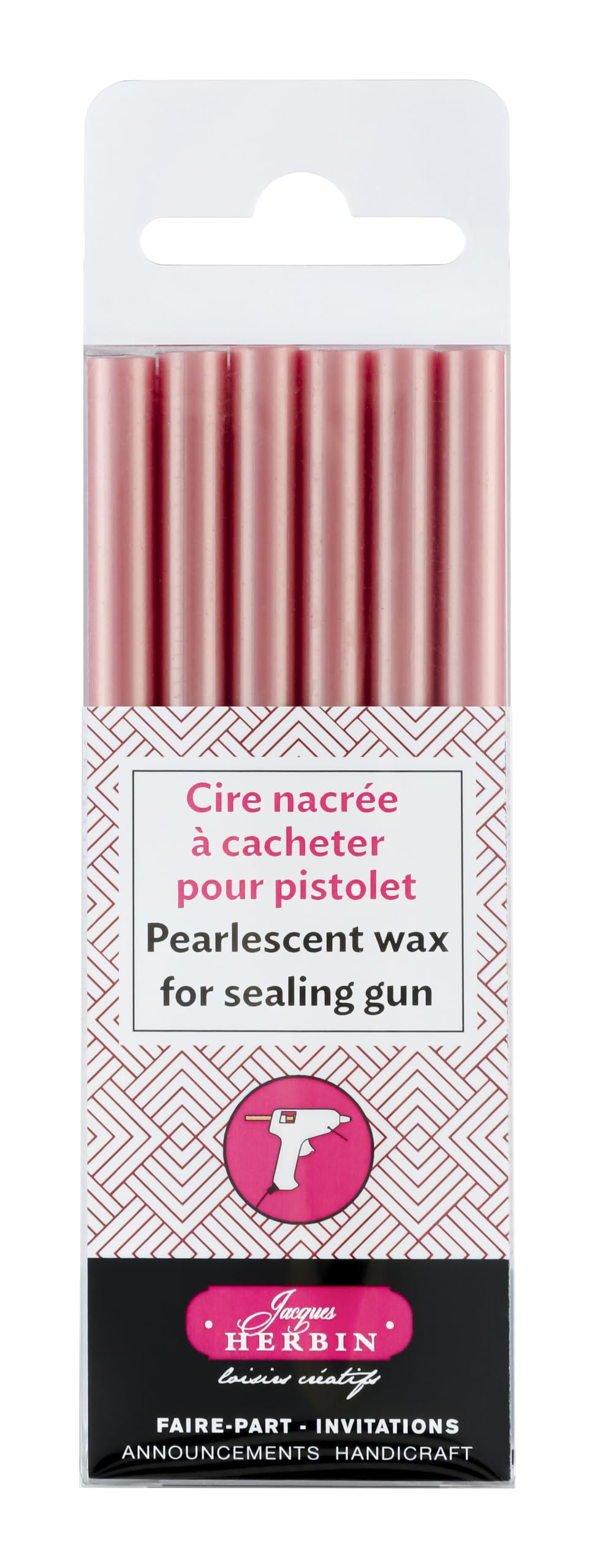 Jacques Herbin 35960T - Pack of 6 Sticks of Special Sealing Wax -Made for Wax Guns - Pearly Antique Pink Colour - Manufactured in France - Creative Art Tool