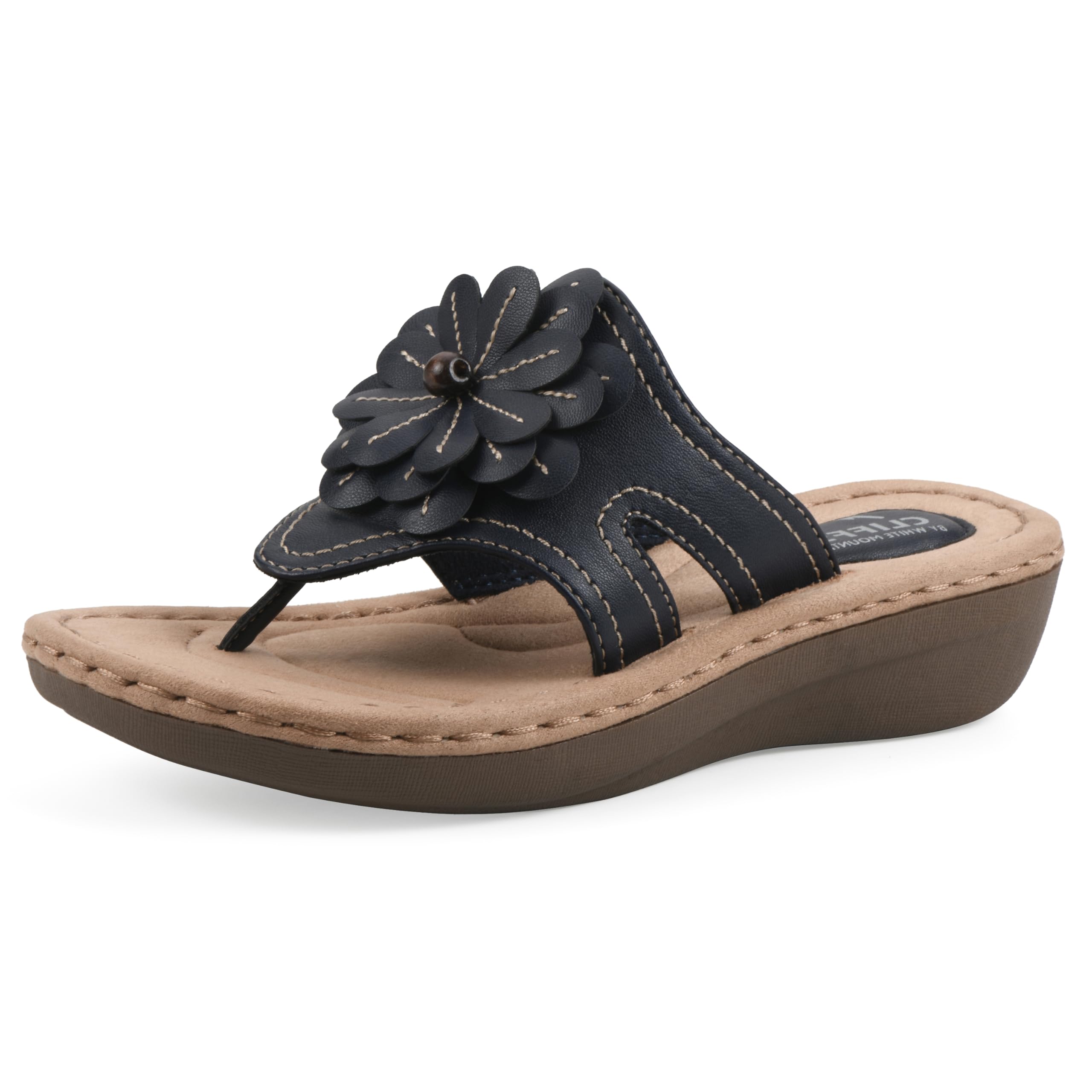 Cliffs by White Mountain Women’s Cushioned Cashlyn Floral Sandal, Navy Smooth, 7 M