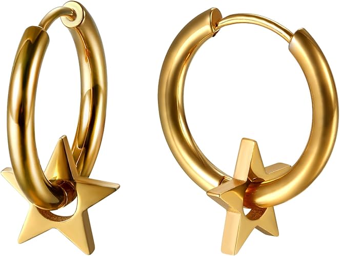 Amazon Co Jp Jewelrywe フープピアス 星ペンダント イヤリングメンズ 軟骨 両耳 片耳 レディース ボディピアス ステンレス シンプル ゴールド 誕生日 記念日 バレンタインデー 彼女 彼氏 ジュエリー