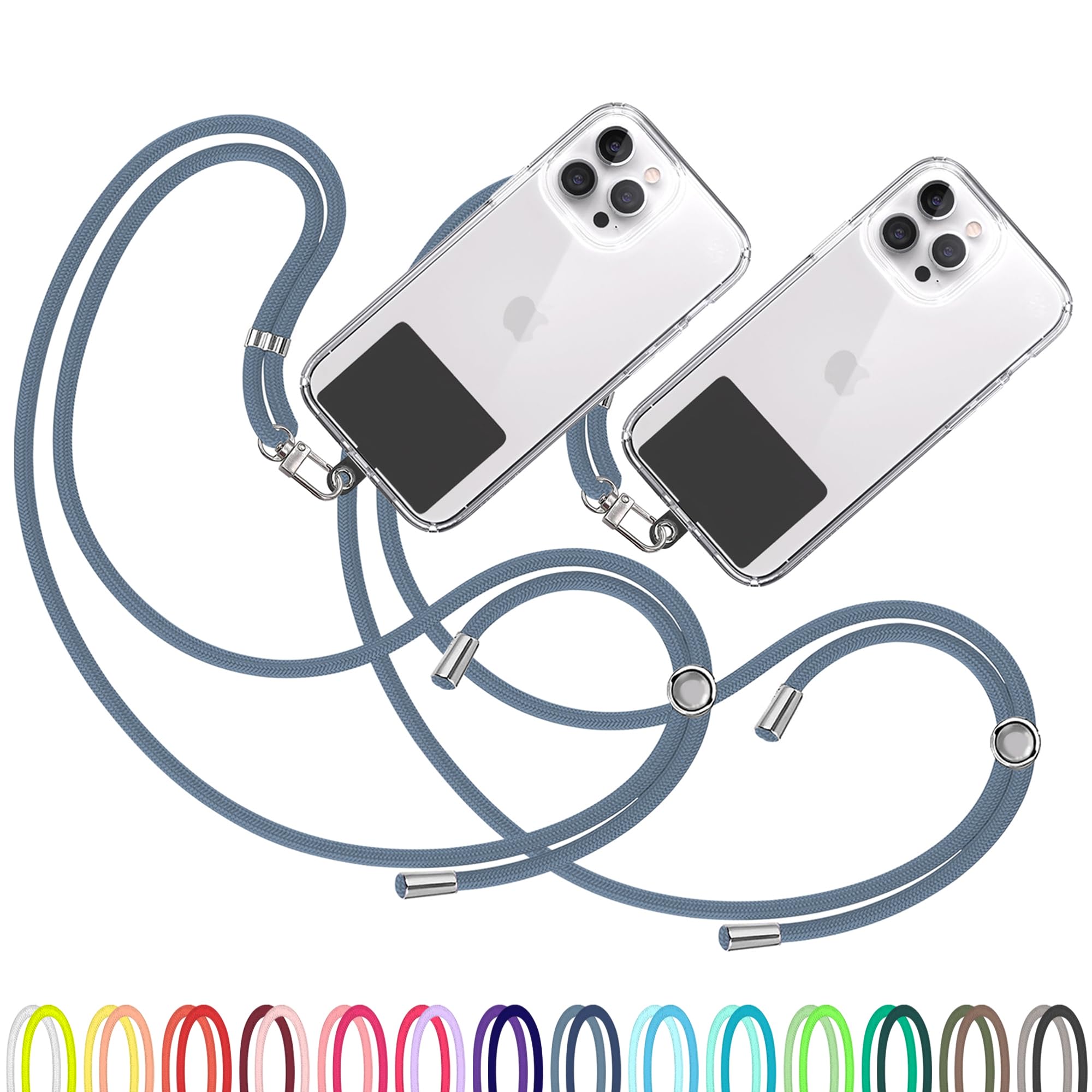 TBOC 2X Cell Phone Lanyard [Blue] - Comfortable Universal Smartphone Lanyard - Easy to Use Neck Phone Holder [Black Patch] - Adjustable Length Phone Strap Crossbody - Fits All Mobile Phones