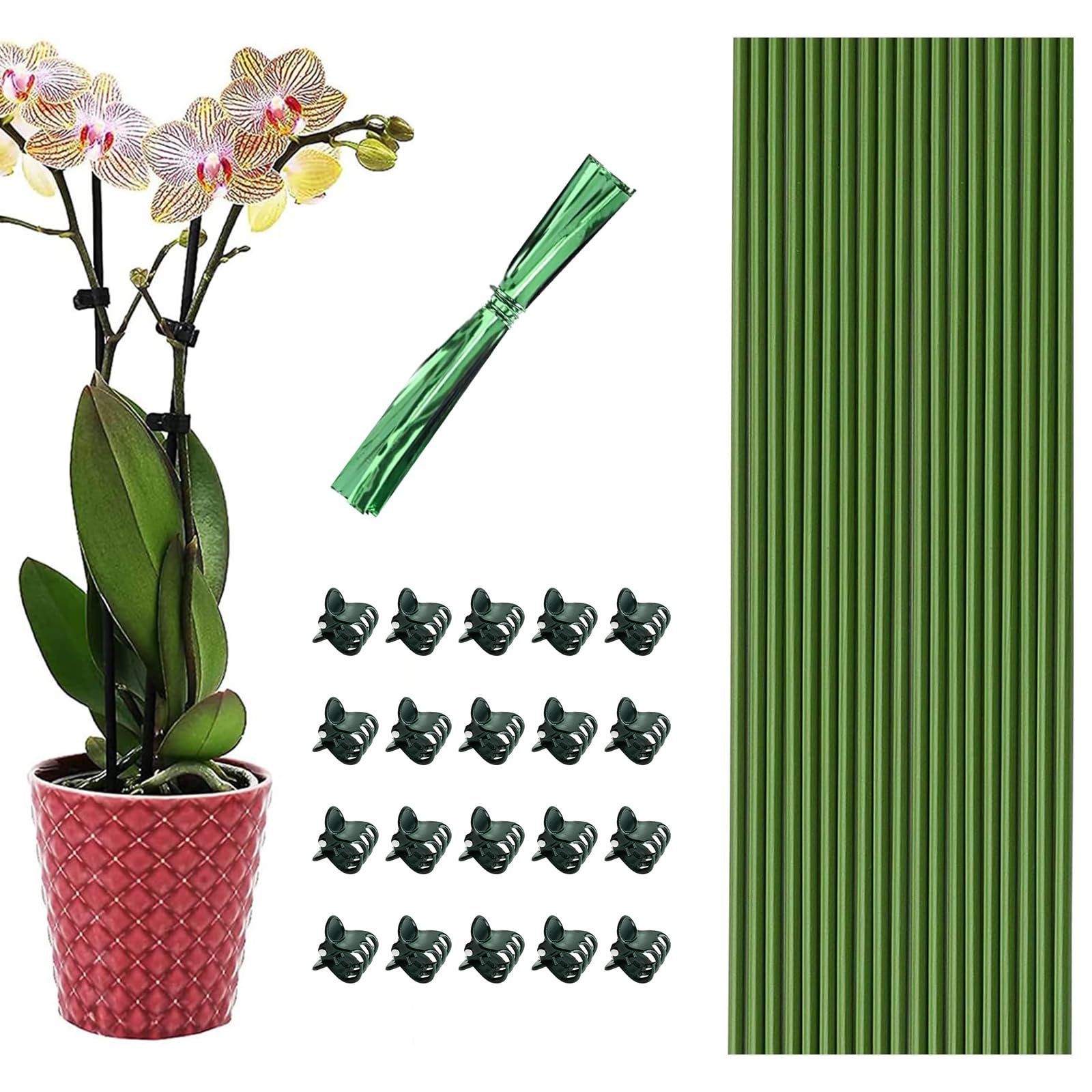 20Pcs Plant Stakes, Orchid Sticks and Clips Set, Garden Sticks for Plants Support with 20 Pcs Plant Clips, Orchid Clips for Plants Support for Indoor and Outdoor Plants