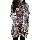 Poetsky Fall Womens Tunic or Tops to Wear with Leggings Long Sleeve Casual Long Shirts Blouses with Pockets