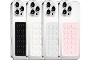 Yojaro 4Pack Silicone Suction Phone Case Mount, Silicon Adhesive Smartphones Stand Sticky, Hands-Free Phone Accessories Holder for Selfies and Videos (Black & White & Translucent & Light Pink)