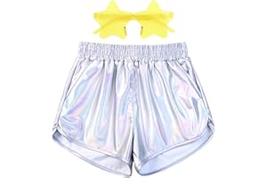 Mirawise Girls Metallic Shorts Shiny Hot Pants Sparkly Dance Outfits Short Pants with Sunglasses