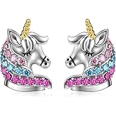 AOBOCO Hypoallergenic 925 Sterling Silve Unicorn Stud Earrings for Women