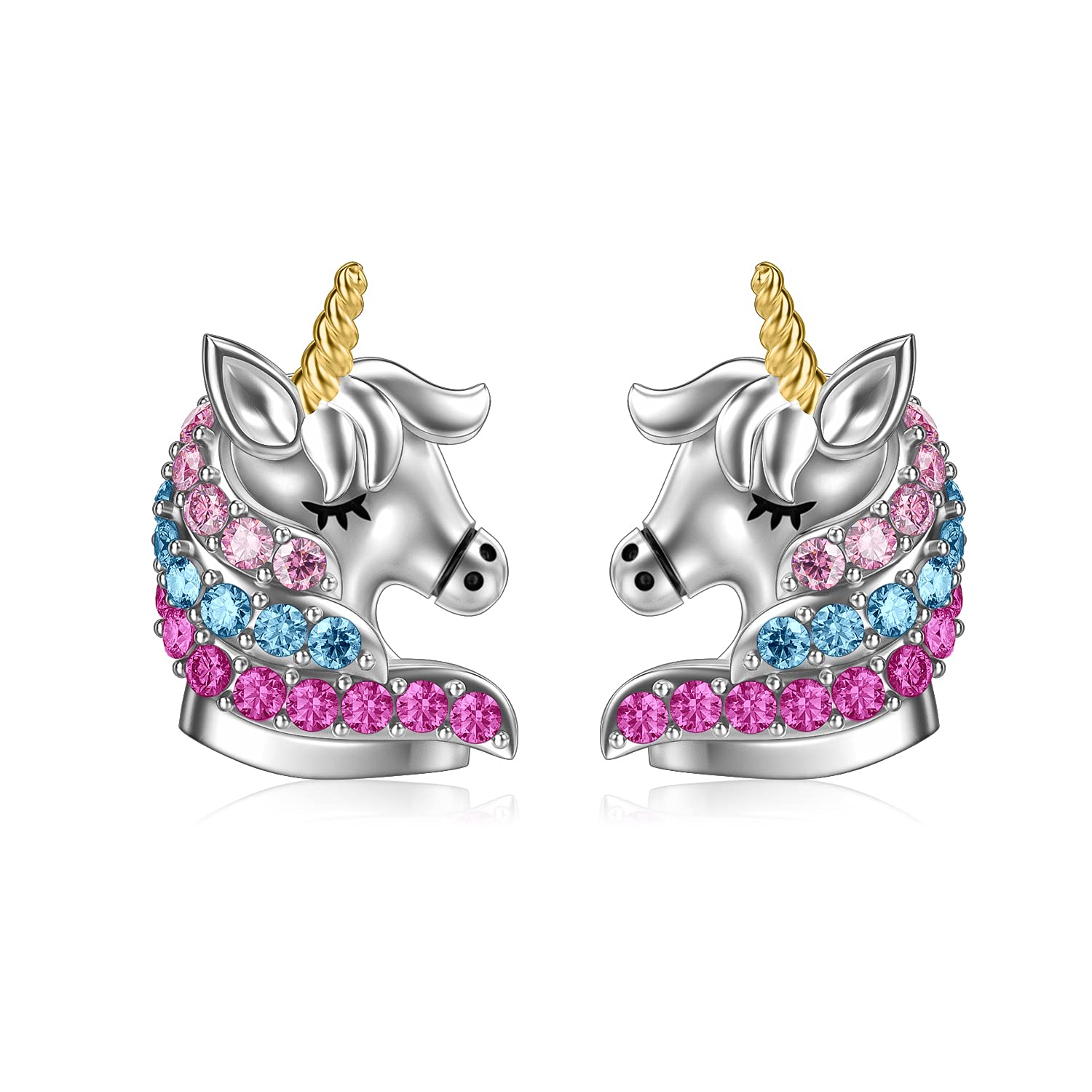 925 Sterling Silver Unicorn Stud Earrings, Unicorn Gifts for Girls Daughter Women (Multicolor)