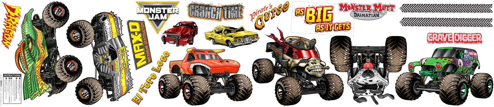 Birthday Express Monster Jam Childrens Room Decorations - Small Wall Decals, Party Supplies