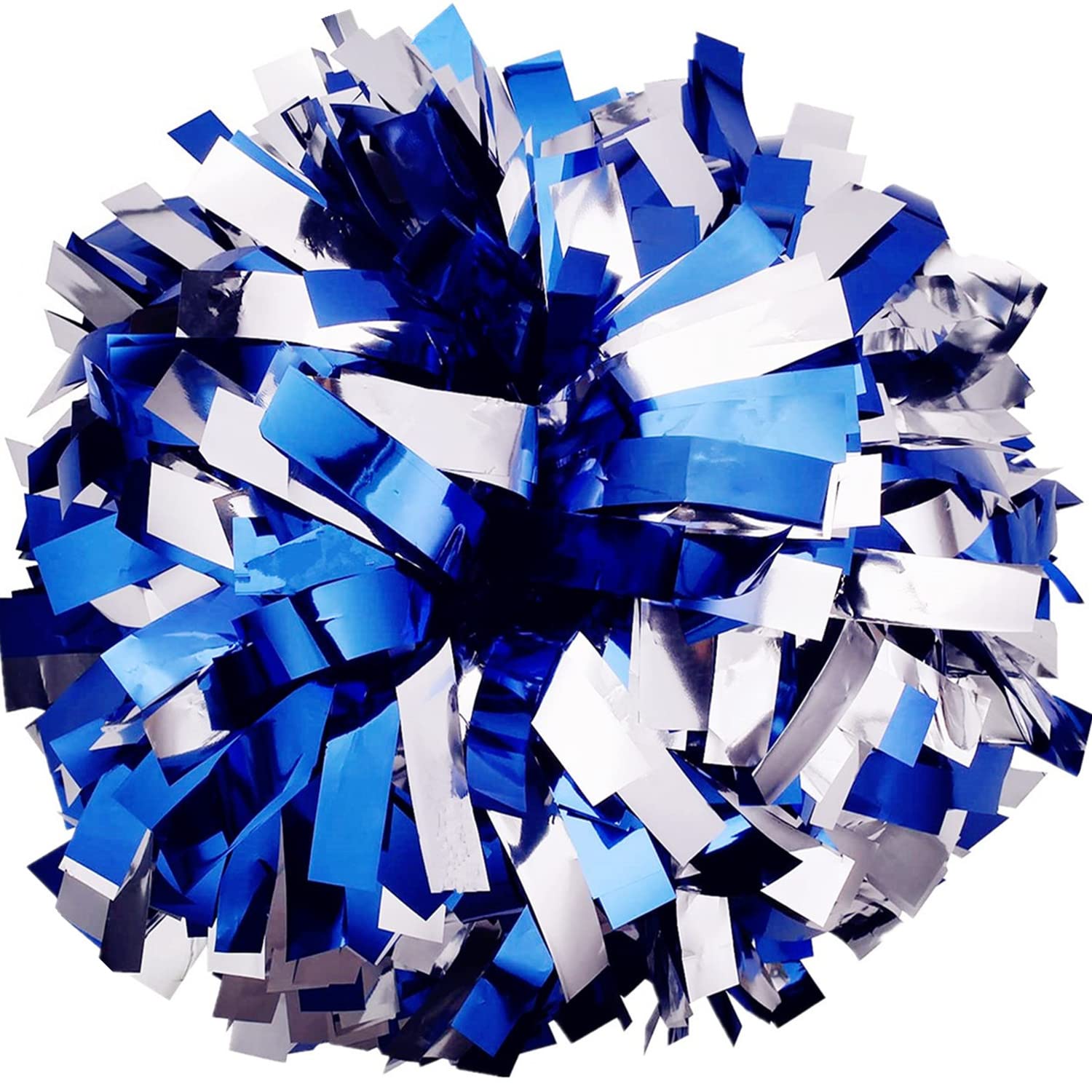 GUIFIER Pack of 2 Pom Poms Cheerleading 6 Inches Metallic Cheerleader Pom Poms with Baton Handle, Pompoms Cheer Pom Pom for Cheering Squad (Blue and Silver)