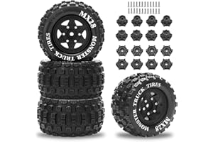 DAITOKU MX28 F/R 2.8" RC Car Tires with 12mm/14mm Hex Adapter RC Wheels and Tires Set 1/10 Scale RC Truck Tires for Arrma Big Rock Granite Traxxas Rustler Stampede VORTEKS 3S 4PCS (Style B) - Black