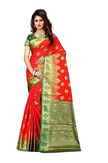 Shoppershopee Kanjivarm Banarasi Silk Saree (9016 Orange)
