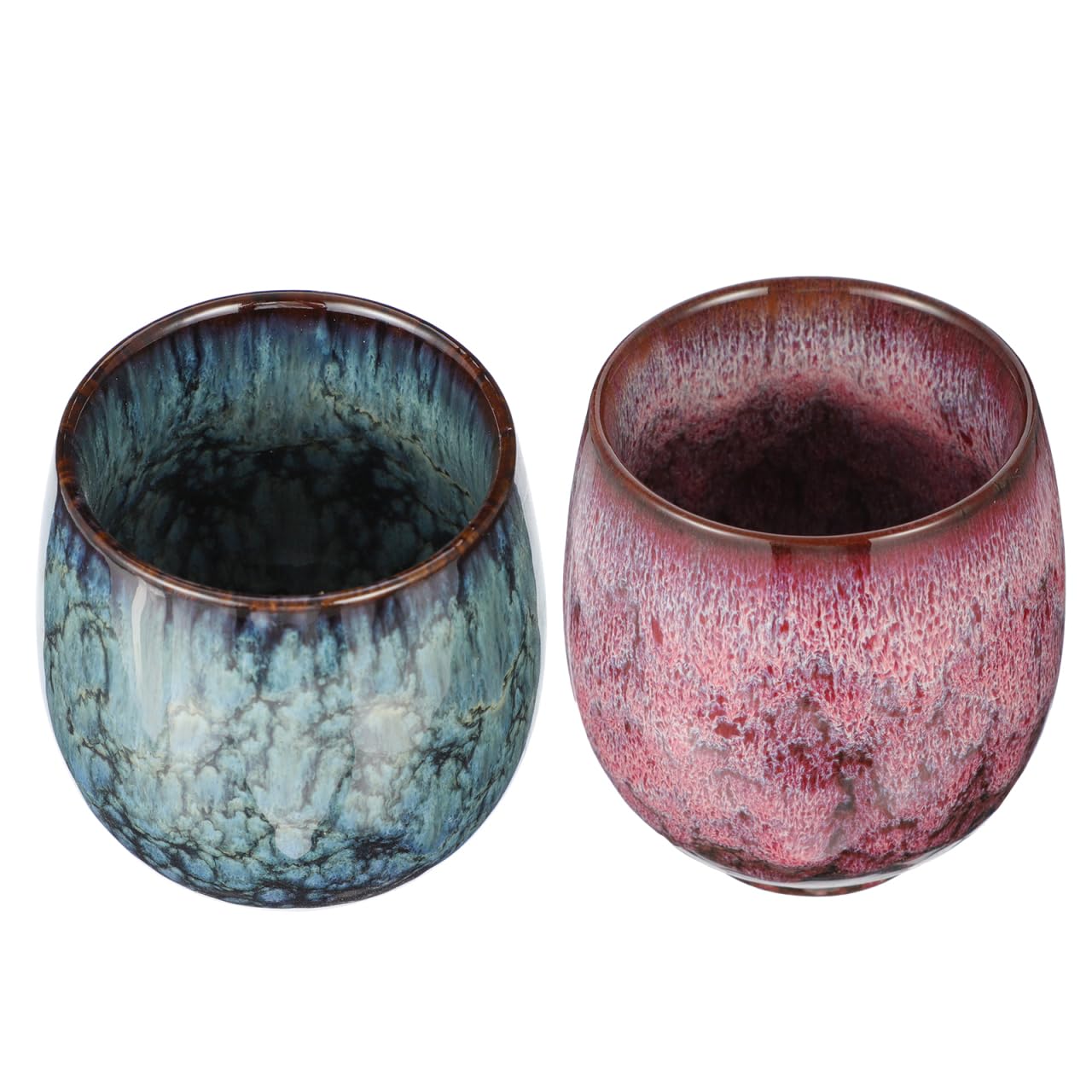 Luxshiny Ceramic Tea Cup Set 2Pcs 2.36X2.36X2.95In Porcelain Tea Cups for Home Office Japanese Style Teaware with Creative Retro Pattern