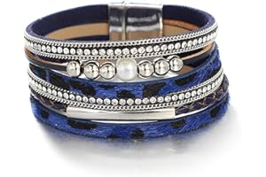 KSQS Multi-layer Leather Wrap Cuff Bracelet, Boho Wide Braided Buckle Bracelets for Women, Waterproof Leather Wristband Bangles