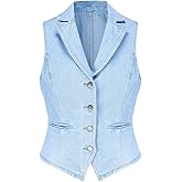 Ladyful Lapel Denim Vest for Women Sleeveless Business Work Jean Waistcoat Vest