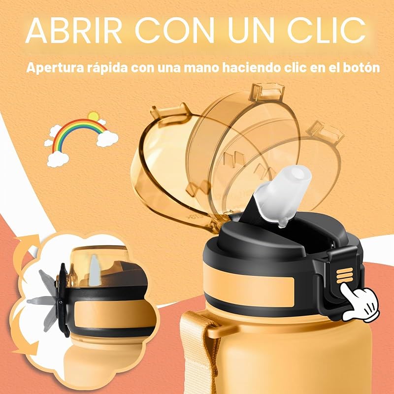 Garrafa de água, cantil infantil de 500ml, à prova de fugas, garrafa de água para crianças em idade escolar, com slogan motivador, fácil de limpar, cantil com palha, para a escola, cantina, campismo, corrida