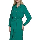 DKNY Womens Long Sleeve Collared Tie Midi Shirtdress