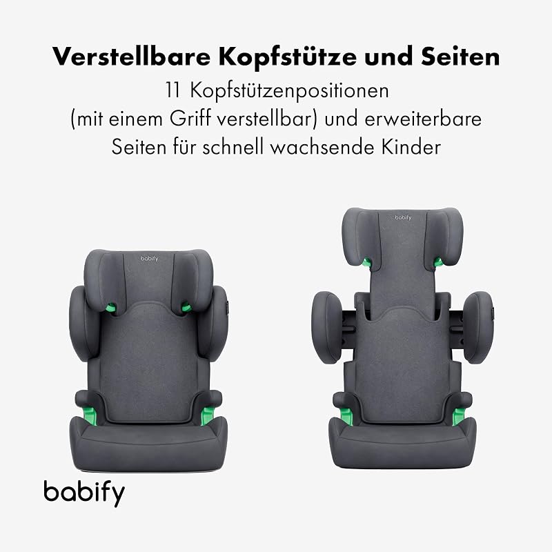 FlexiFit Premium Kindersitz 15–36 kg - ECE R129, Isofix, 11-Fach Kopfstütze, 2-Fach Rückenlehne, Ausziehbare Seiten, Faltbar, Auto Kindersitz, Grau
