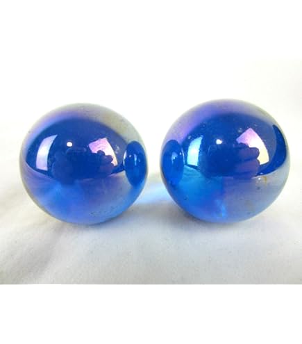 Set Of 2 Ice Princess 35mm Glass Marbles - Clear/White/Blue Swirl Boulder Shooters For Decor & Collections