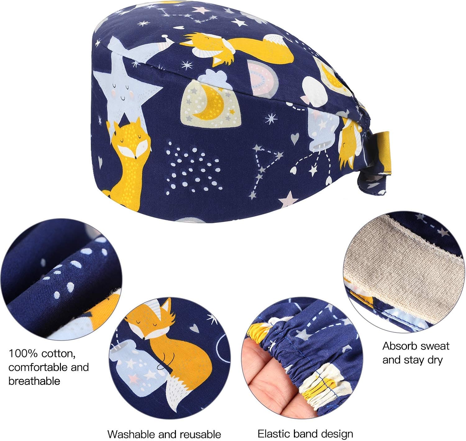 SATINIOR 4 Pack Scrub Cap Printed Bouffant Turban Cap Adjustable Bouffant Hair Cover Unisex Doctor Cap with Sweatband for Beauty Worker Personal Care Supplies: Clothing