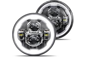HWSTAR 2023 New 1000% Brighter Anti-glare 7 Inch Led Headlights Round Compatible with Jeep Wrangler JK JKU TJ LJ Chevy Ford GMC Dodge Mazda Nissan VW Mack etc DOT w/Halo DRL H6024 Hi/Low Sealed Beam