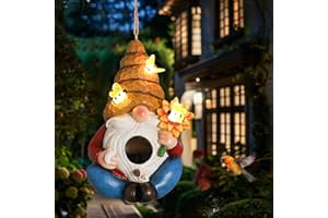 YINNS Bird House for Outside, Birdhouses for Outdoors, Decorative Bird Houses, Hanging Funny Bee Solar Gnome Birdhouse for Outside Cardinal Bluebird Wild Birds