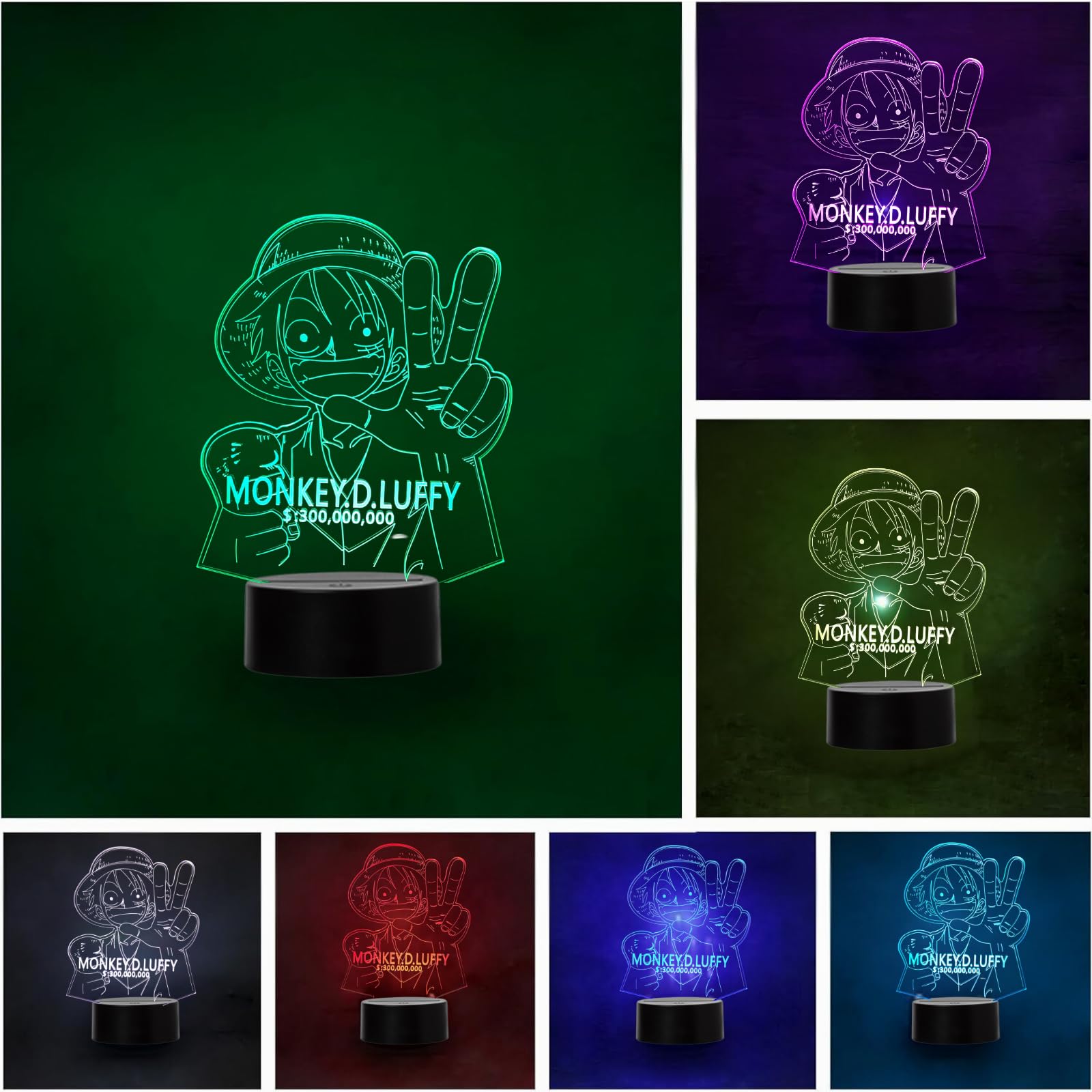 One Piece LED Lamp Anime Manga Luffy Poster Wanted Change Color USB Night Light and Decoration