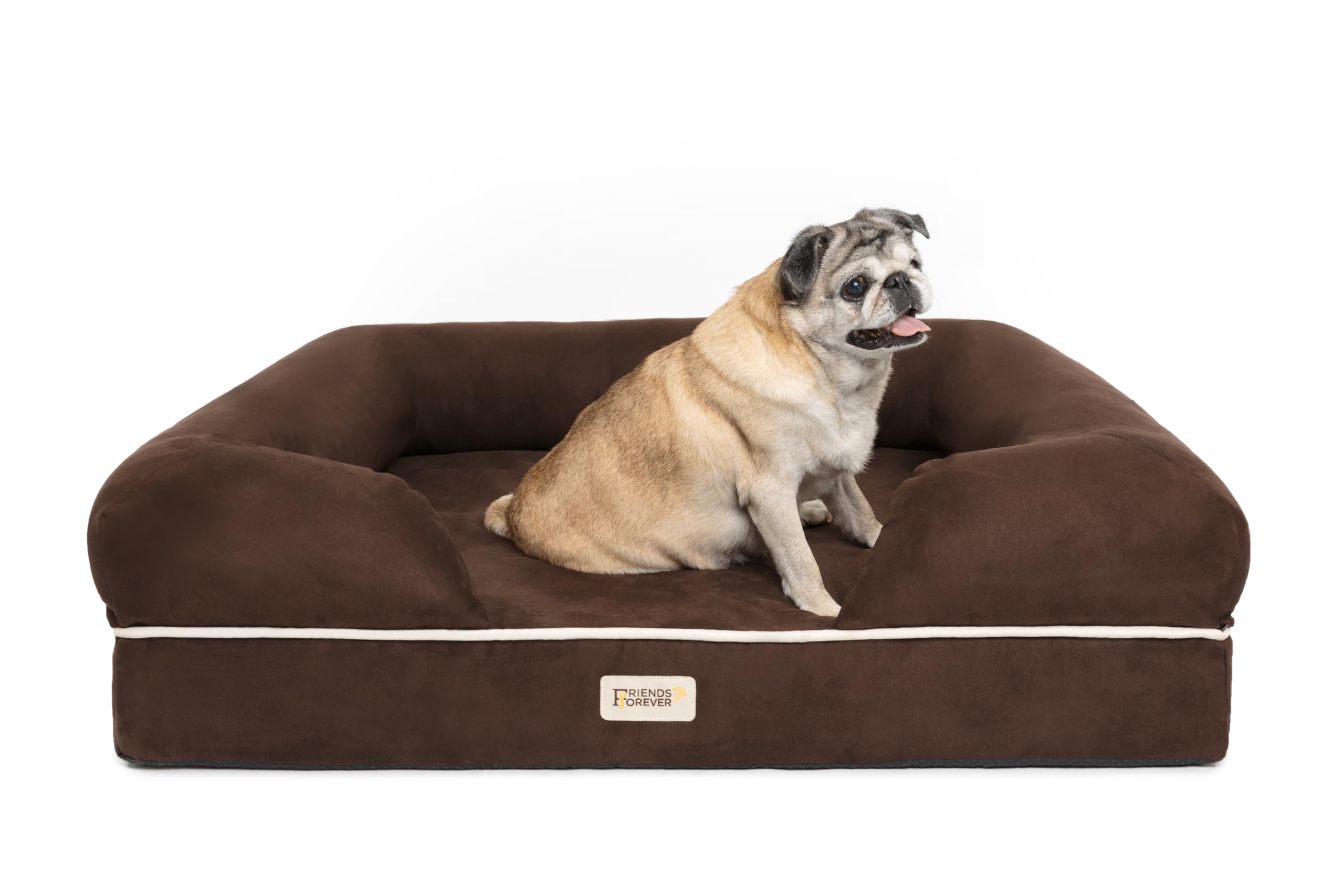 Chester Large Dog Bed - Orthopedic Memory Foam Mattress, Calming Couch, Wall Rim Pillow, Water Resistant, Washable Cover, Non-Slip, Cocoa Brown Image