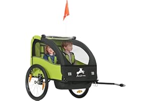 Aosom 2-Seat Bike Trailer for Kids, Baby Bicycle Trailer with Storage Bag, 5-Point Harness, 20" Rubber Wheels, Safety Flag, R
