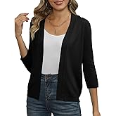 Bettysays Women's Cropped Cardigans Shrugs for Dresses 3/4 Sleeve Lightweight Hollow Out Crochet Knit Sweater Tops