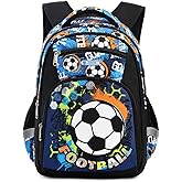 Cusangel Boys Backpack,Soccer Backpack for Boys,Grades 1-4 Football Print Bookbag for Kids Multi Compartment, Chest Strap Side Pockets 16 Inch
