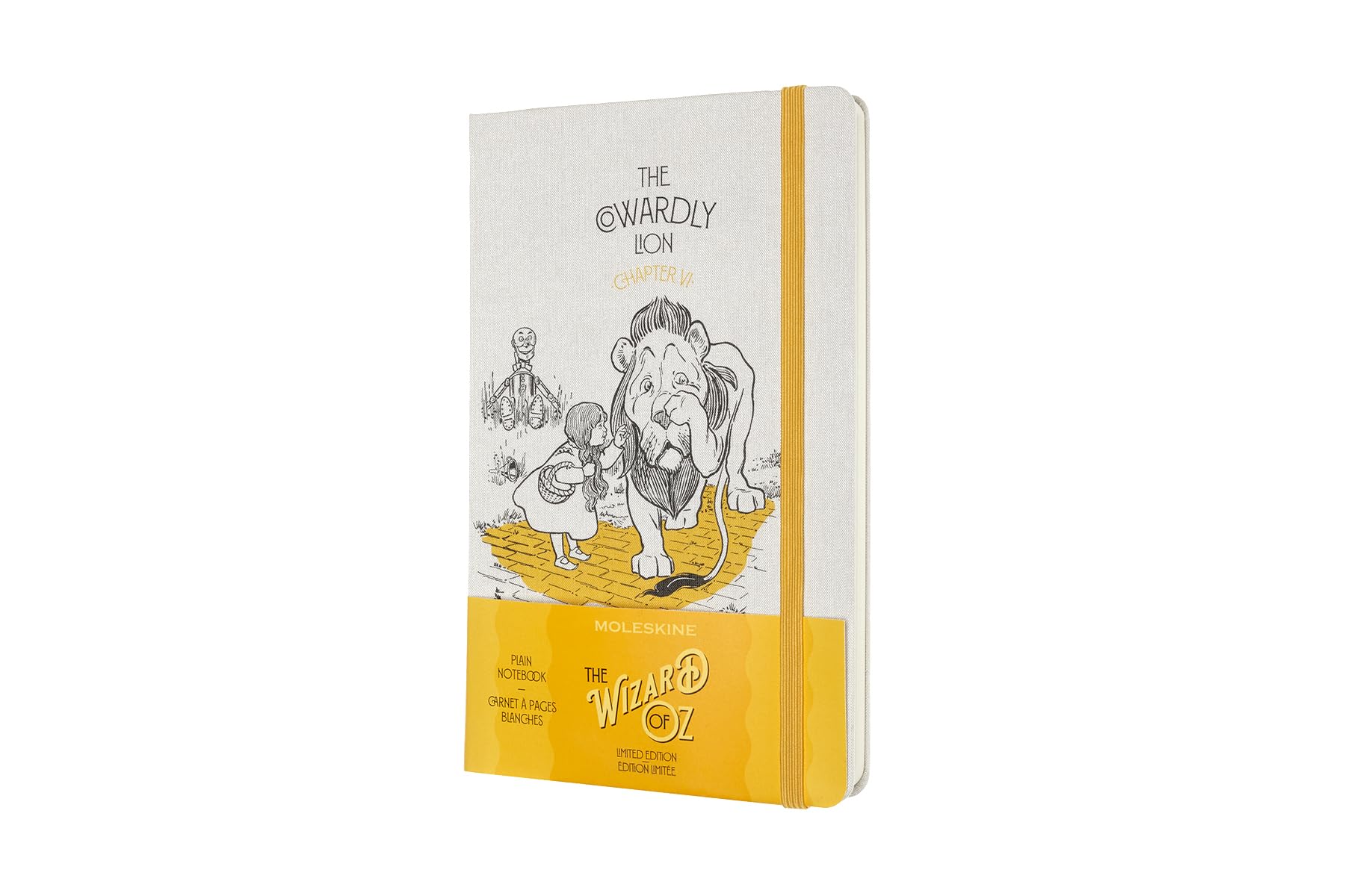 Moleskine - Wizard of Oz Limited Edition Notebook, Cowardly Lion Themed Notebook, Plain Layout, Fabric Hard Cover, Size Large 13 x 21 cm, Colour Yellow, 240 Pages