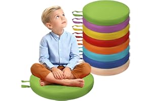 THMINS 8-Pack Kids Floor Cushions,15 Inch Round with Handles - 2 Inch Thick Foam Flexible Seating for Daycare, Preschool, Classroom & Playroom - Soft Learning Pillows for Kids,Assorted Colors