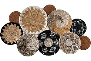 ChumDecor Set of 10 Handcrafted Boho Wall Basket Decor, Wall Hanging Baskets, Decorative Plates for Wall, Handmade from Vietnam Unique Wicker Wall Art Decor
