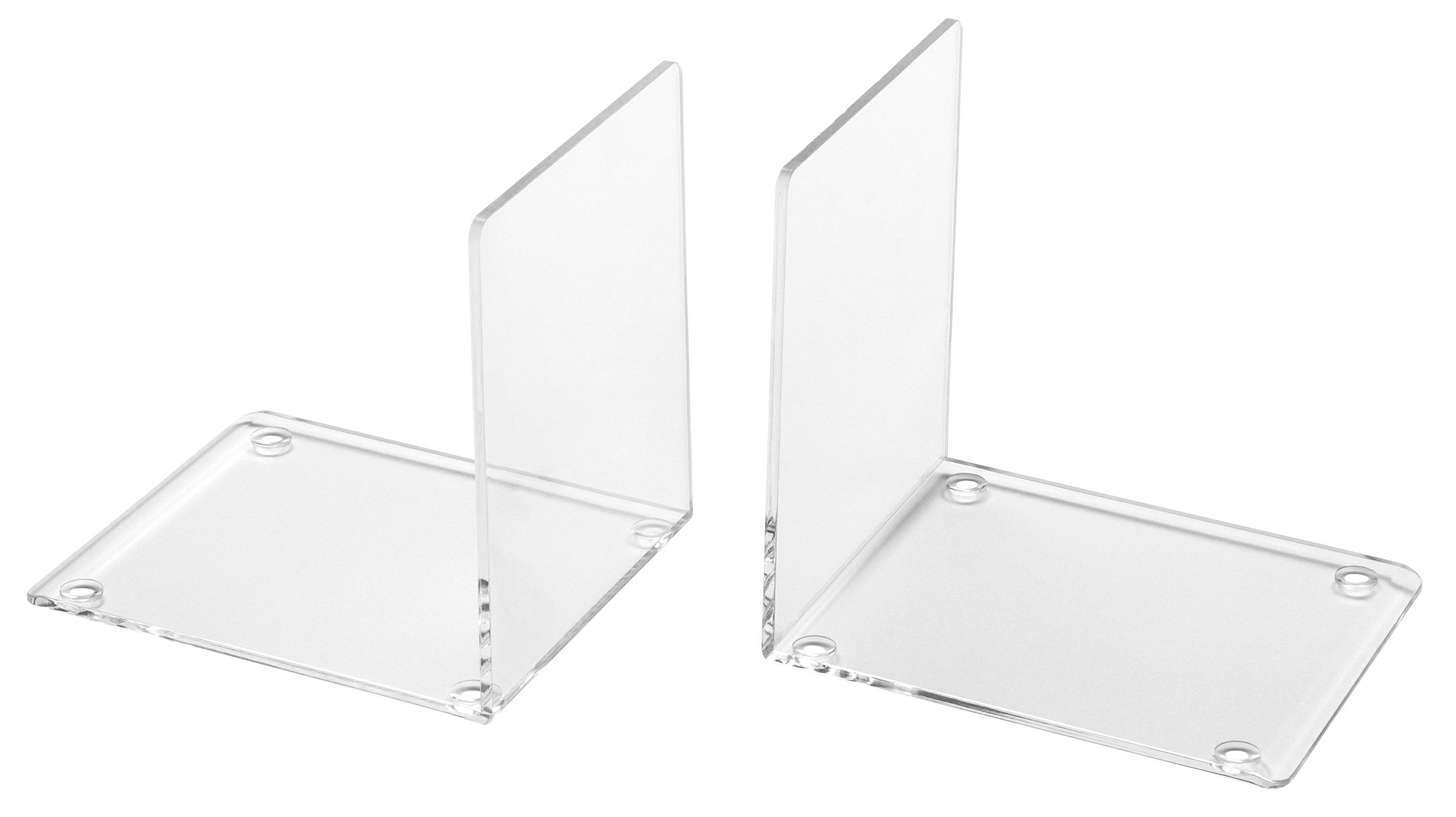 OSCO Acrylic Bookends with Clear Rubber Pads Non Slip, Stylish Book Supports for Desk, Office, Shelf, Home, Modern Design, H10.2 x W8 x D10 cm, Clear, Small, 2 Pieces