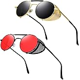 RONSOU Steampunk Style Round Vintage Polarized Sunglasses Retro Eyewear UV400 Protection Matel Frame