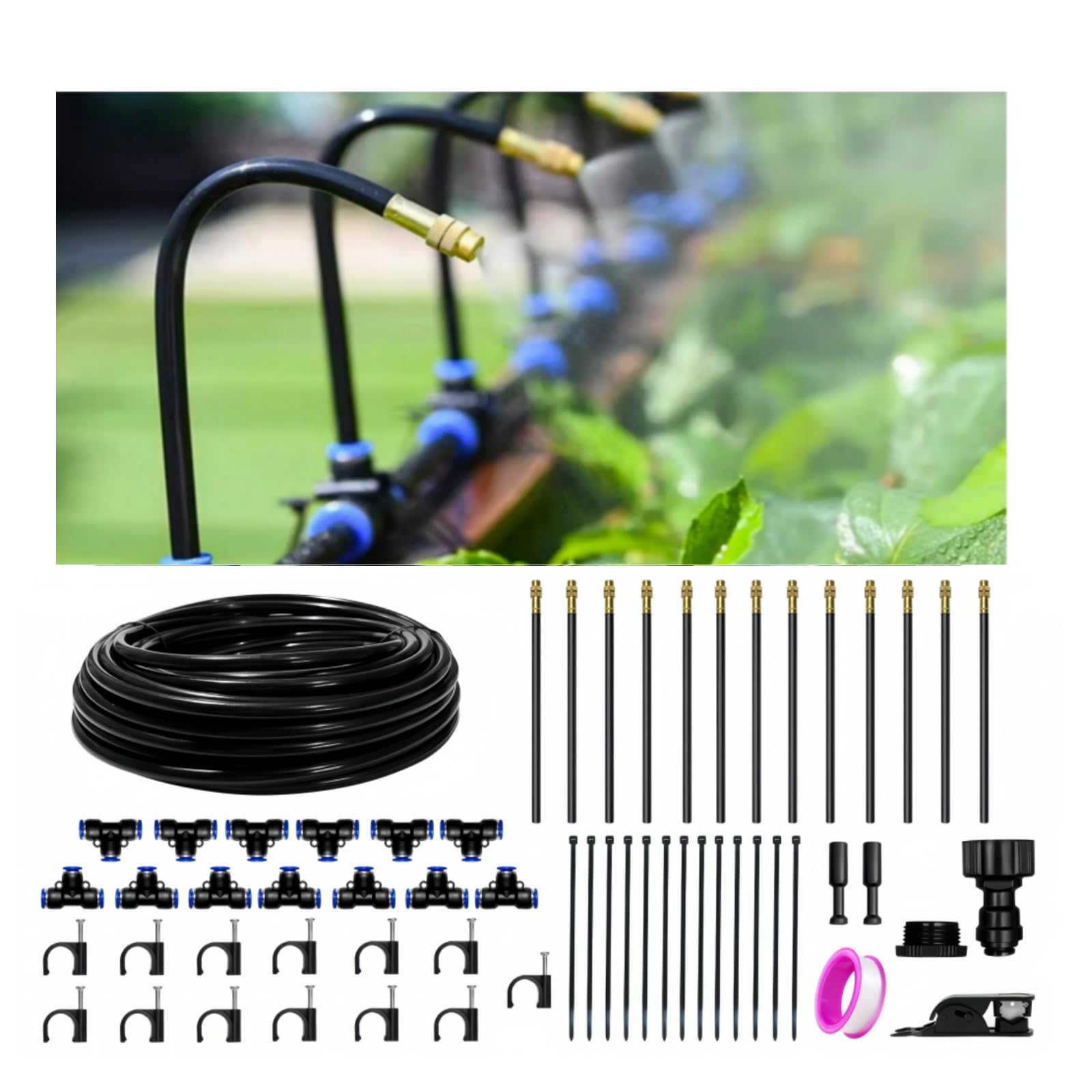 Photo 1 of 360°Irrigation System for Garden - 40FT Drip Irrigation System with 13 Nozzles, Garden Watering System, Greenhouse Accessories, Atomizing System for Garden, Yard, Lawn, Potted Plants, 5/16 inch Hose