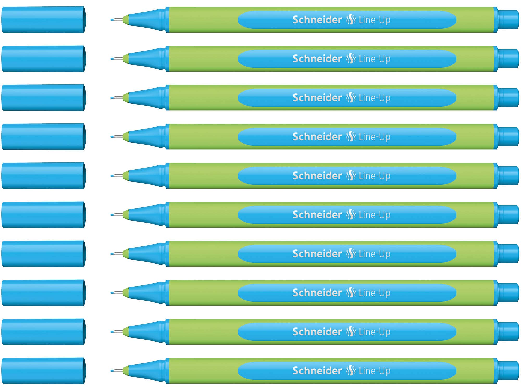Schneider Line-Up Fineliner (Line Width 0.4 mm, Made of Bio-Based Plastic, Awarded with The Blue Angel) Pack of 10 Mineral Blue