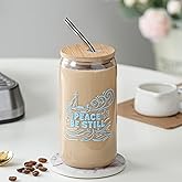 Xelewooz Bible Verse Mug Mark 4:39, 16oz Glass Cup with Lid Straw and Brush, Christian Gifts For Women, Inspirational Scripture Mug, Christmas Faith Gift for Her