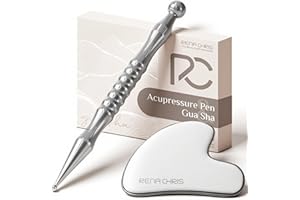 Rena Chris Acupuncture Pen, Manual Reflexology Tools for Muscle Tension and Pain Relief, Acupressure Pen and Stainless Steel Gua Sha Set with Reflexology Chart, Easy to Use
