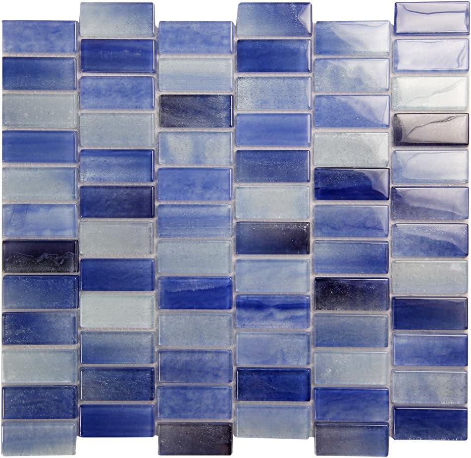 Extant Blue 1x2 Sparkle Pool Tile - Double Pressed Glass on Mesh Mounted Sheet - Durable for Weather Elements (4 x 6 Inch Sample)