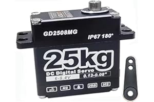 RHINOESC GOTECK 25KG Digital Servo,Large Torque 8.4V Full Metal Gear IP67 Waterproof Steering Servo with 25T Servo Horn for 1/8 1/10 1/12 RC Crawler Car,Robot,Boat,Truck Robot Parts (25KG(8.4V)-180°)
